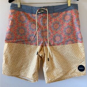 RVCA Blue and Orange Board Shorts Swimwear